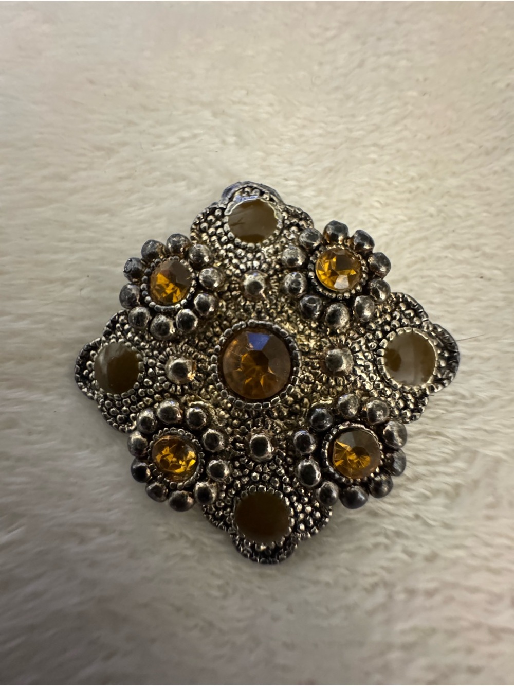 Silver-Tone Brooch with Amber-Colored Stones